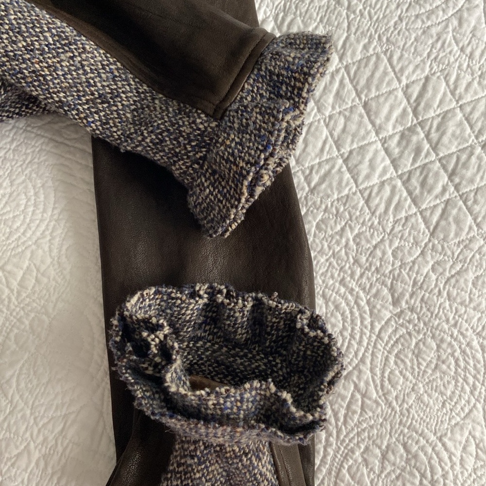 Tocca Leather Blazer Tweed Hourglass Notched Lapels Brown Blue Gray 4 Or S - Picture 11 of 17